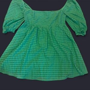 Green Checkered Women's Babydoll Dress from Beginning Boutique